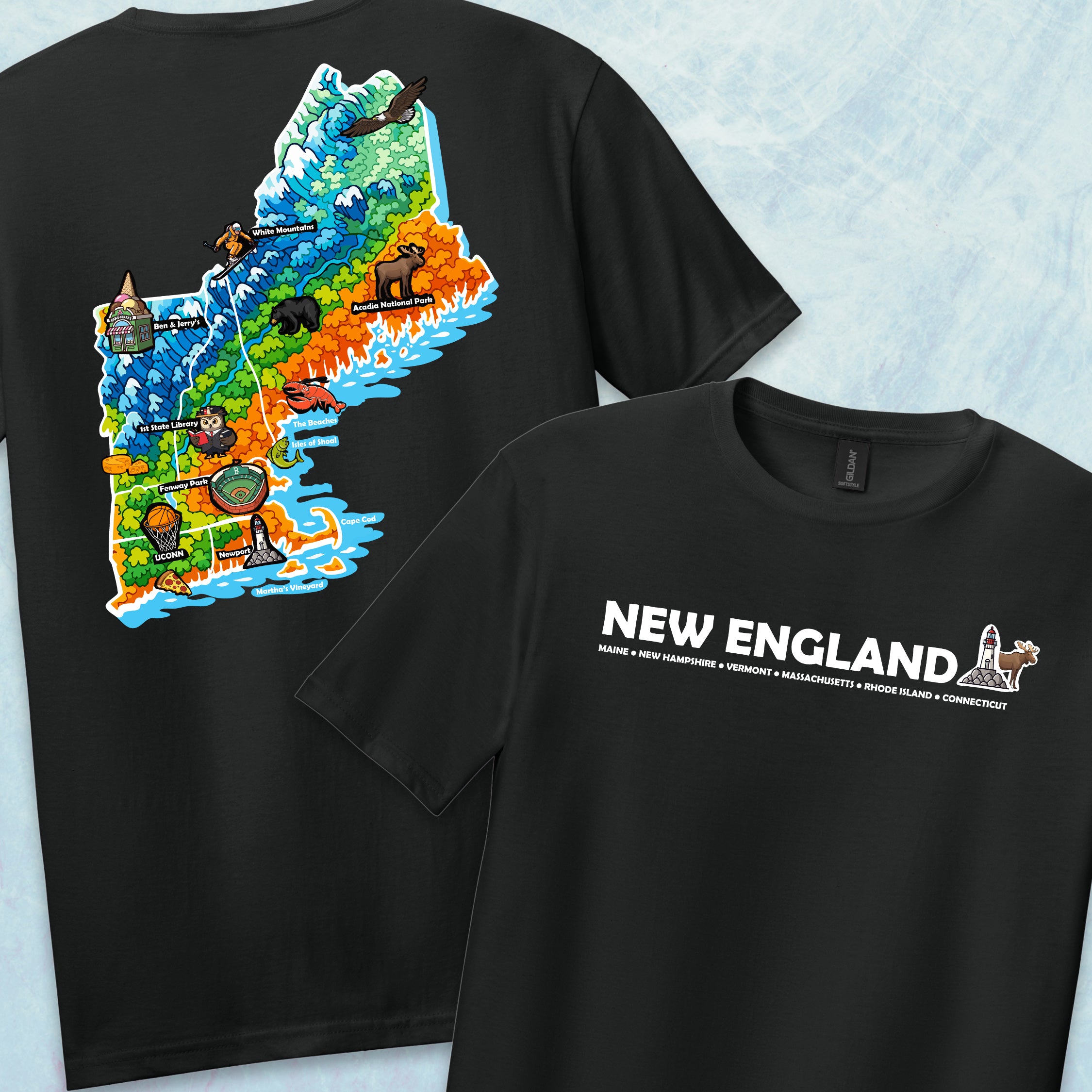 New England Map Tee — Regional Landmark Graphic T-Shirt