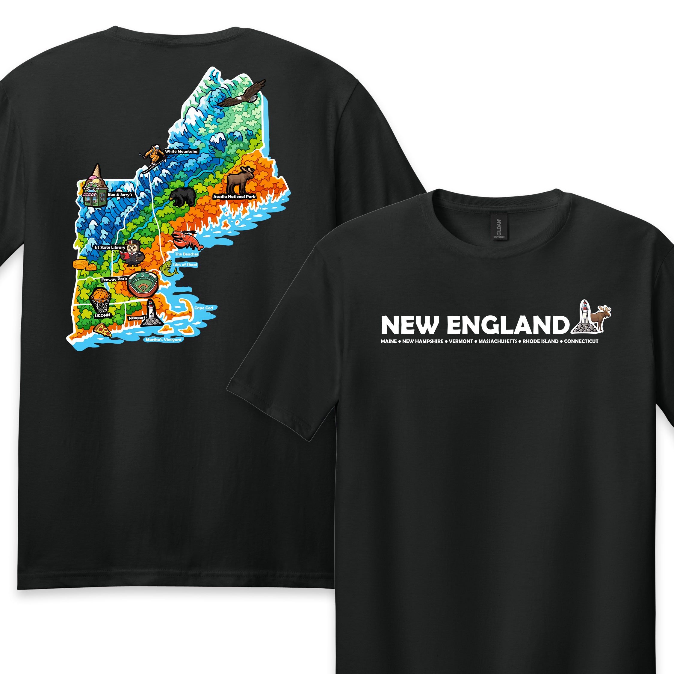New England Map Tee — Regional Landmark Graphic T-Shirt