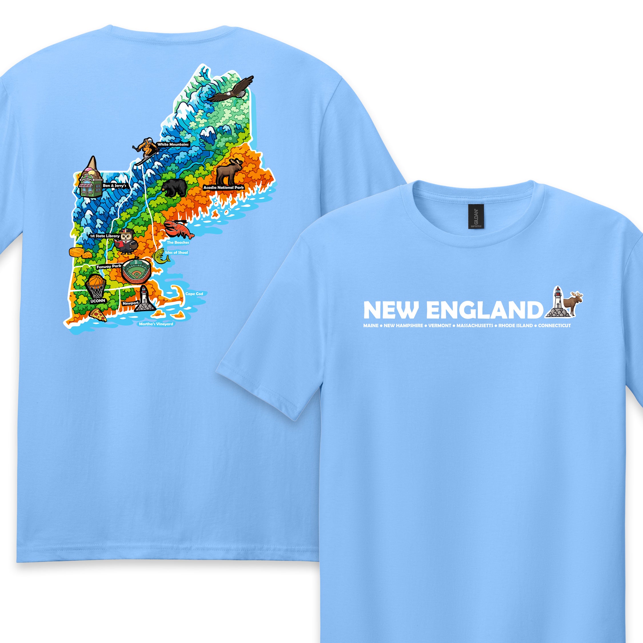New England Map Tee — Regional Landmark Graphic T-Shirt