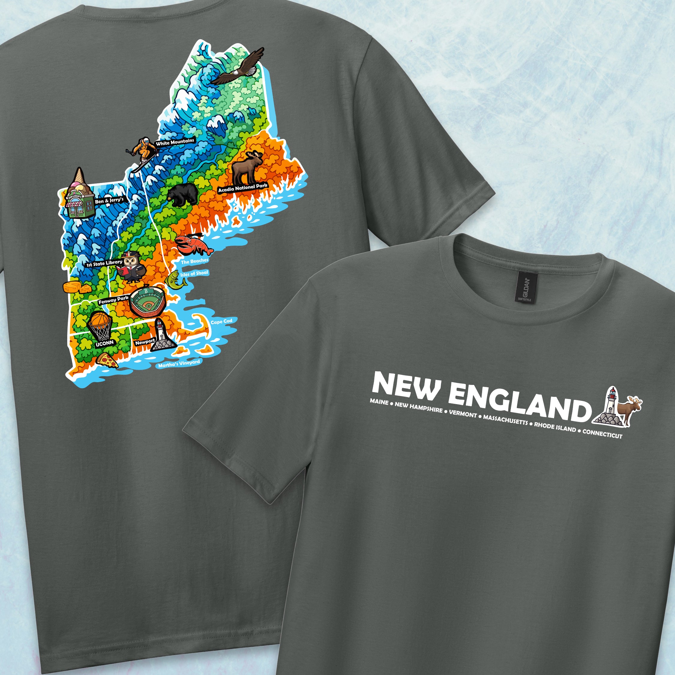 New England Map Tee — Regional Landmark Graphic T-Shirt