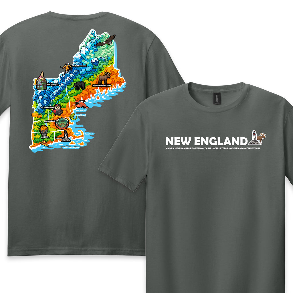 New England Map Tee — Regional Landmark Graphic T-Shirt