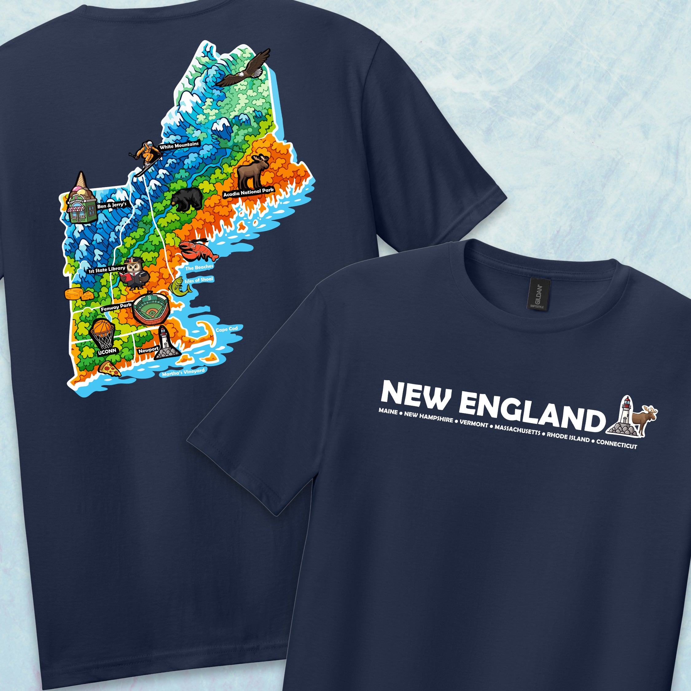New England Map Tee — Regional Landmark Graphic T-Shirt