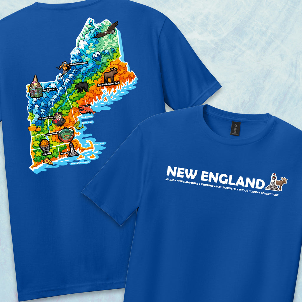 New England Map Tee — Regional Landmark Graphic T-Shirt
