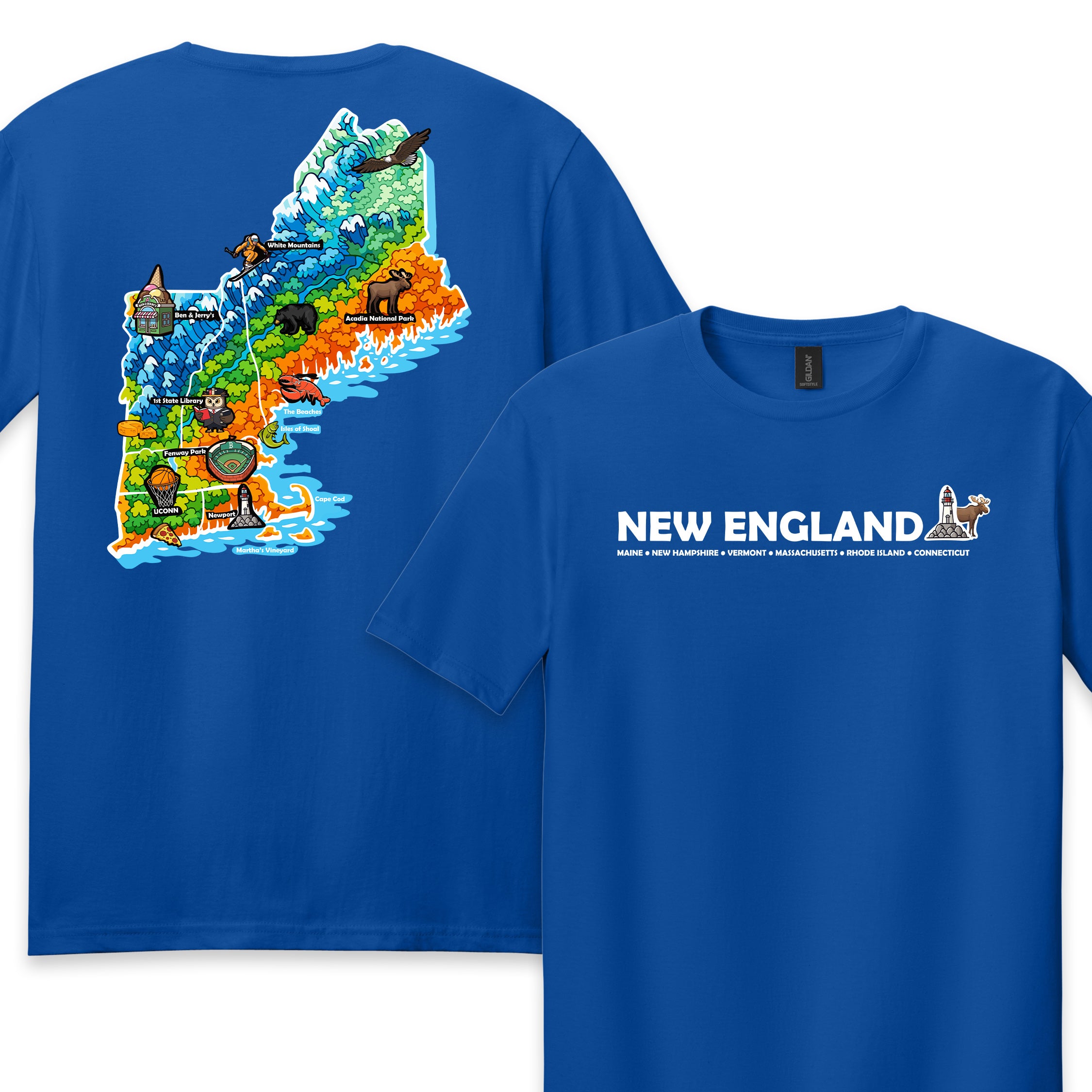 New England Map Tee — Regional Landmark Graphic T-Shirt