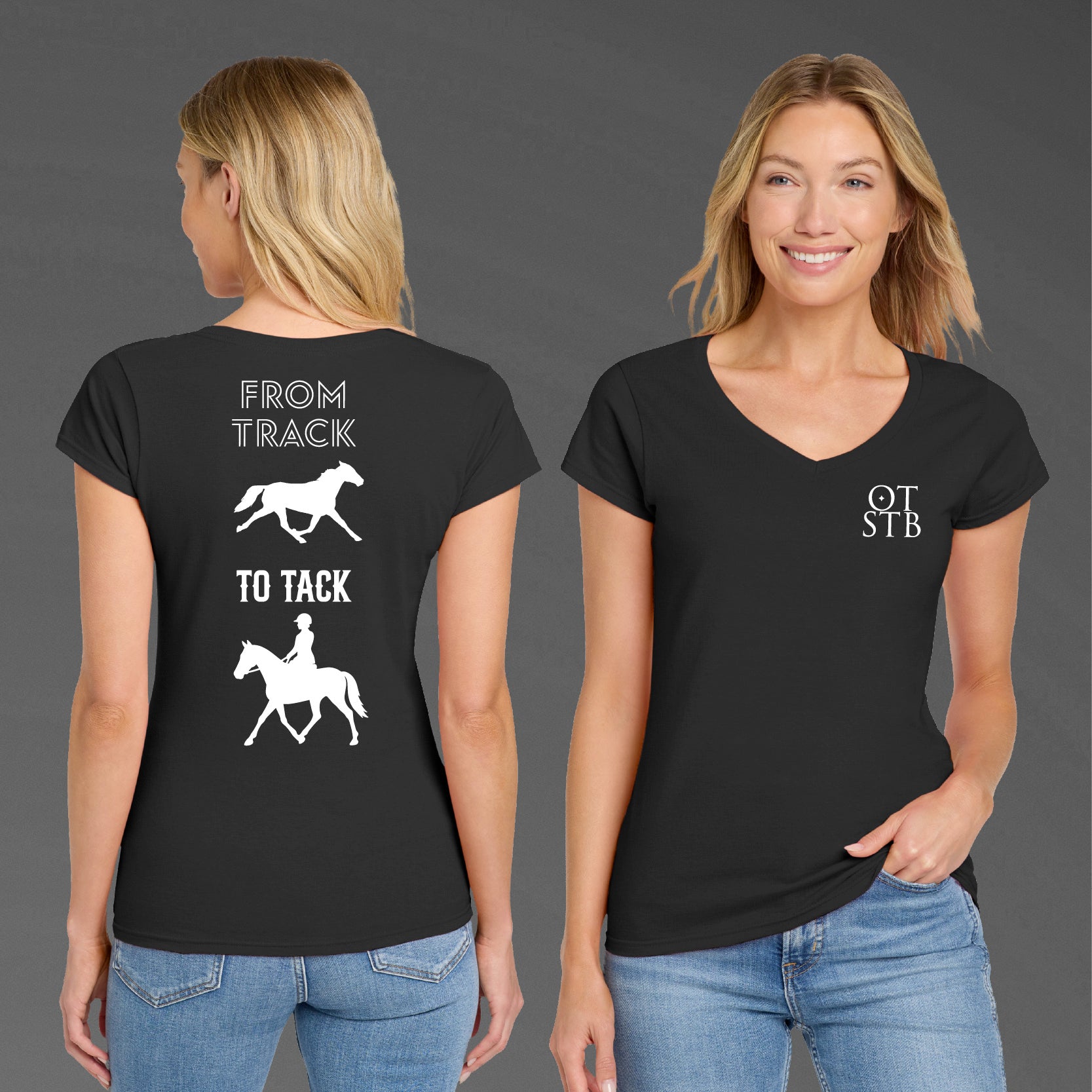 TrôtLine “From Track to Tack” Women’s V-Neck T-Shirt — Gildan Softstyle®