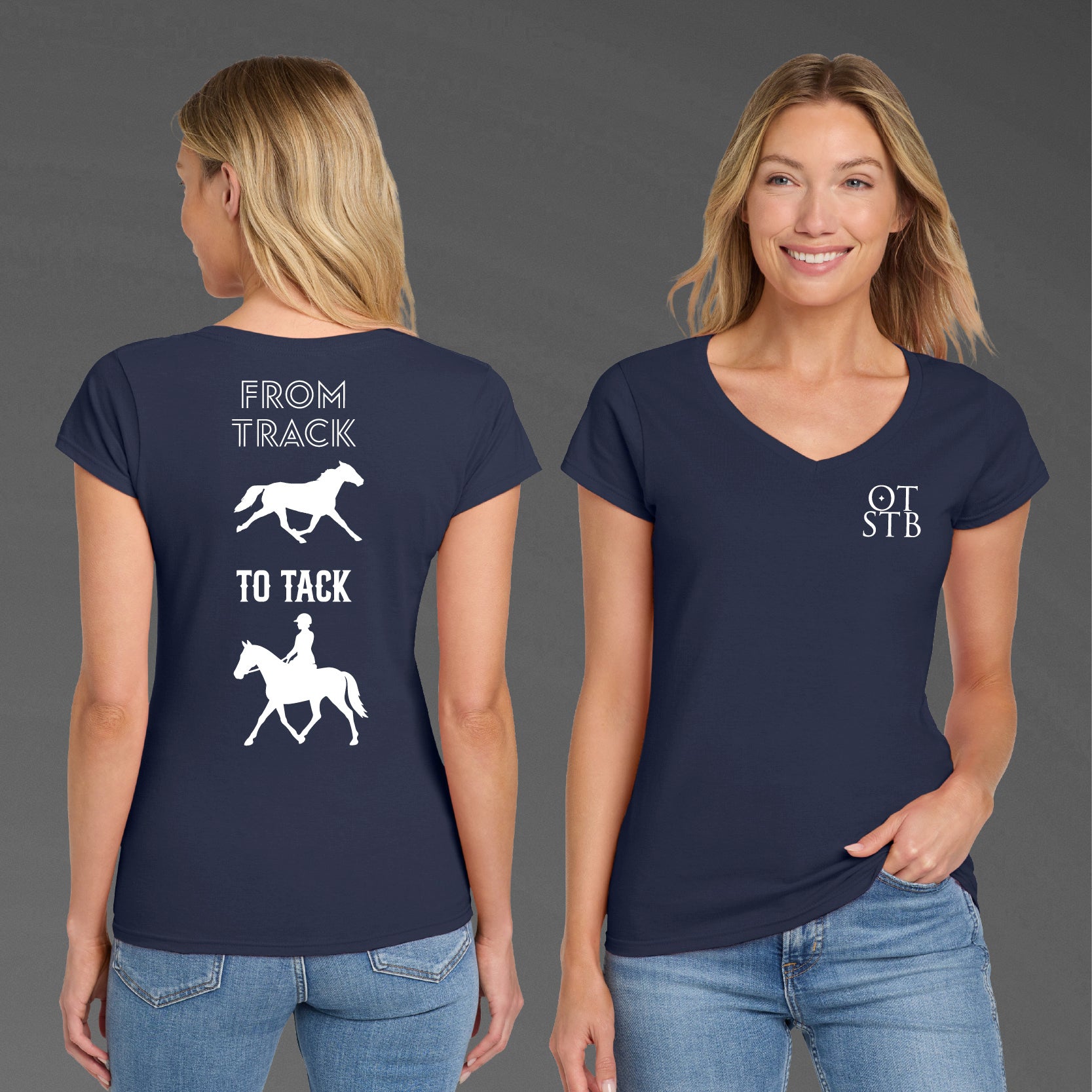 TrôtLine “From Track to Tack” Women’s V-Neck T-Shirt — Gildan Softstyle®