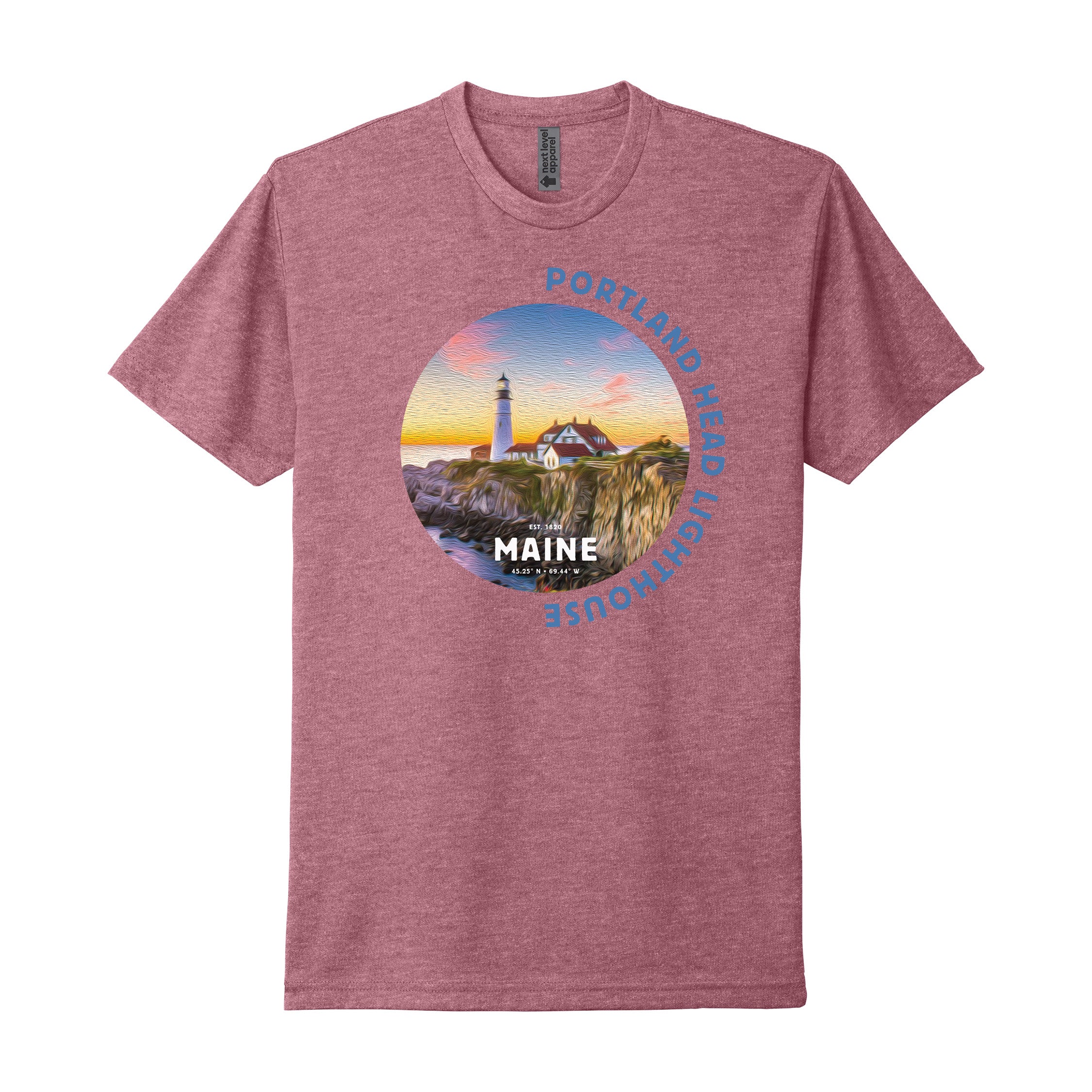 Oil Painted Maine Lighthouse Tee — Soft CVC Coastal T-Shirt (Large Front Graphic)