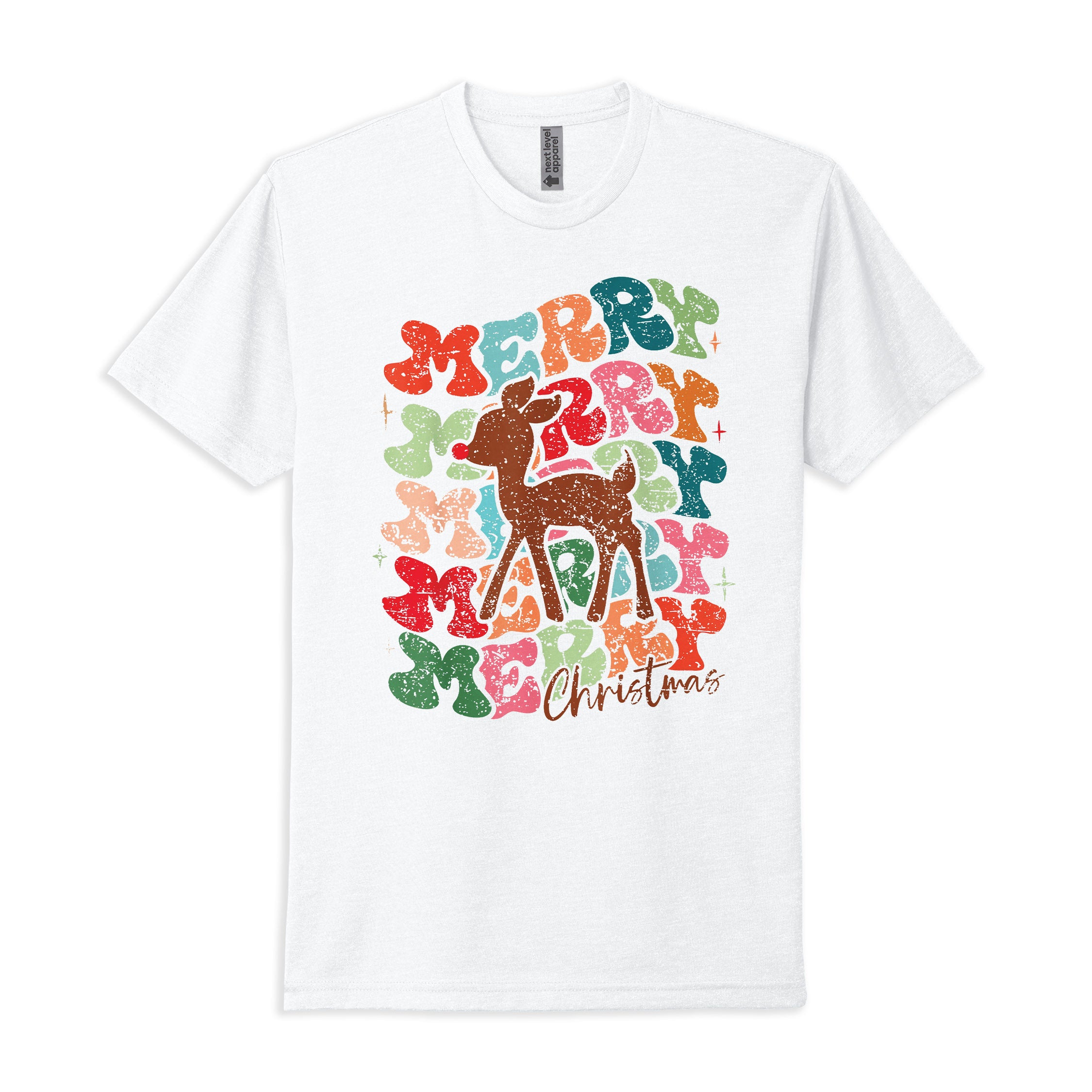 Merry Merry Merry Christmas Reindeer Tee — Soft CVC Holiday T-Shirt