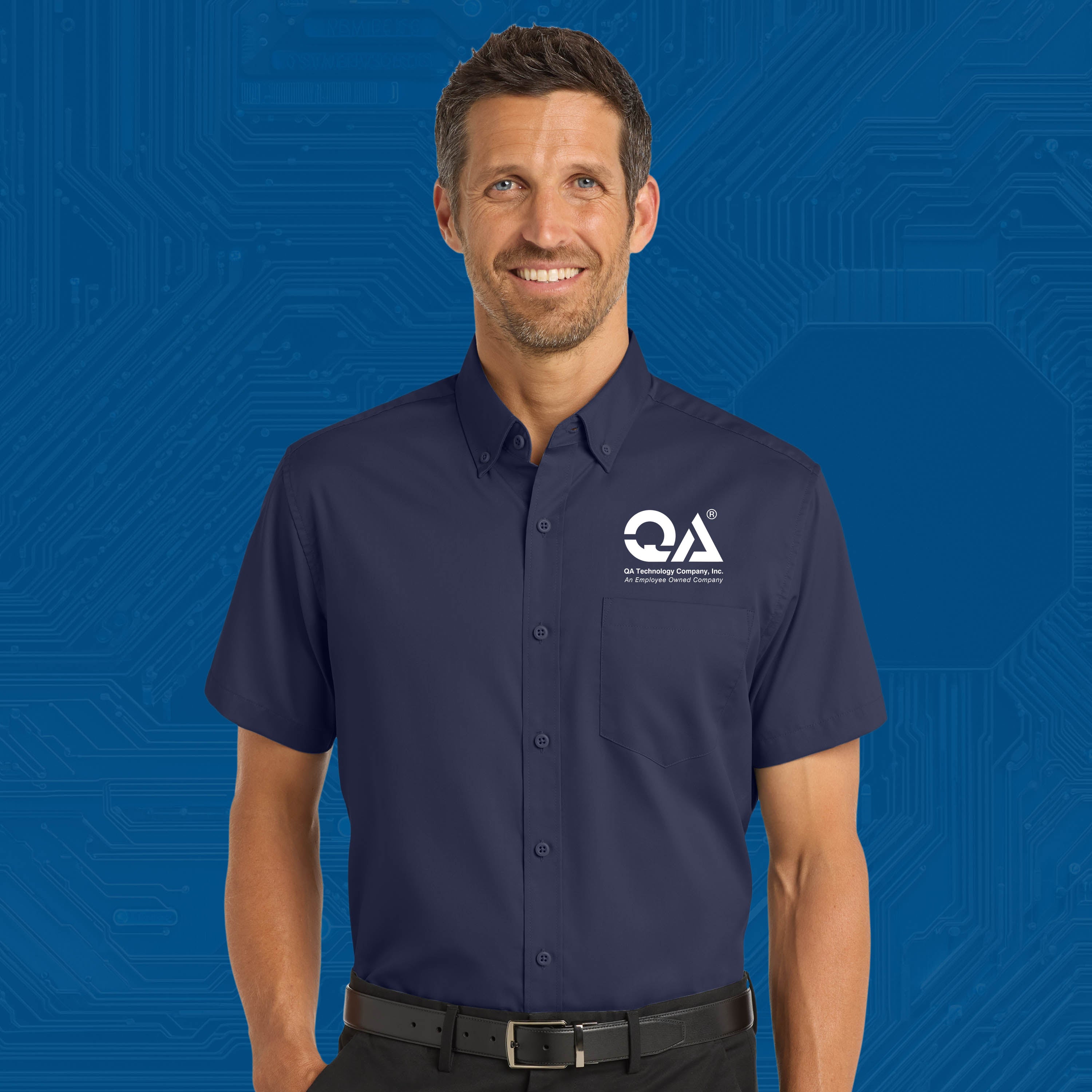 QA Professional Work Shirt — Short Sleeve Button-Up