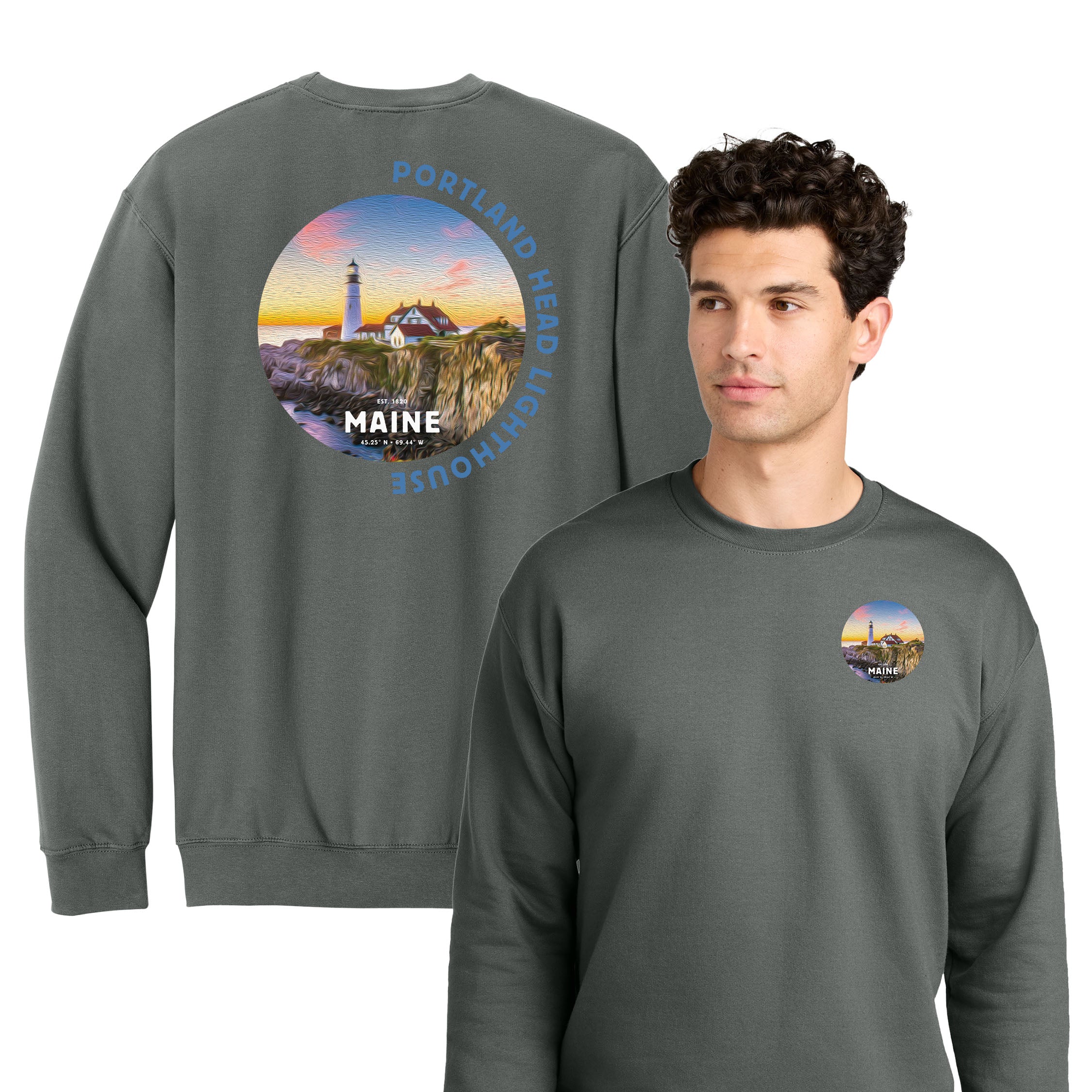 Oil Painted Maine Lighthouse Crew — Front + Back Print