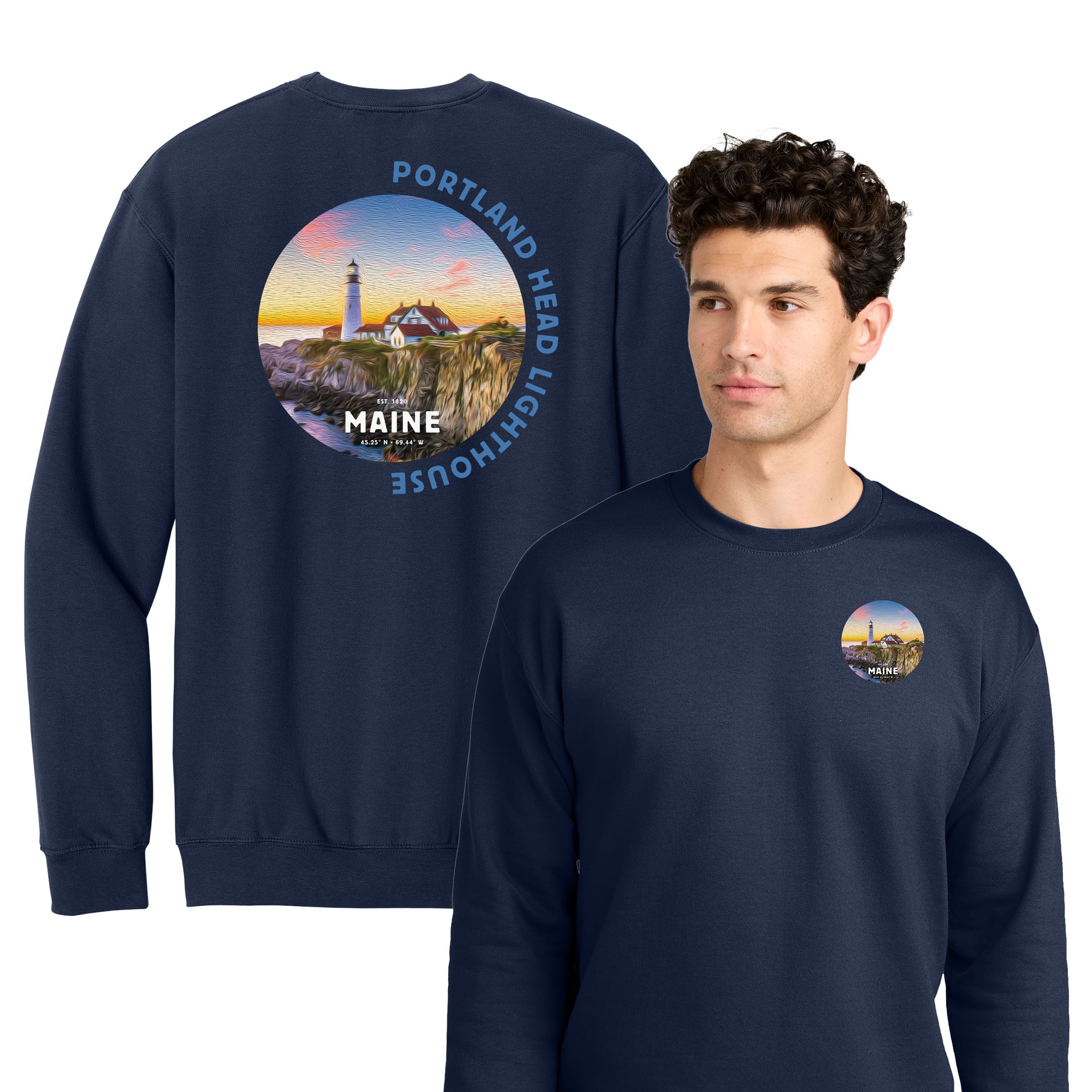 Oil Painted Maine Lighthouse Crew — Front + Back Print