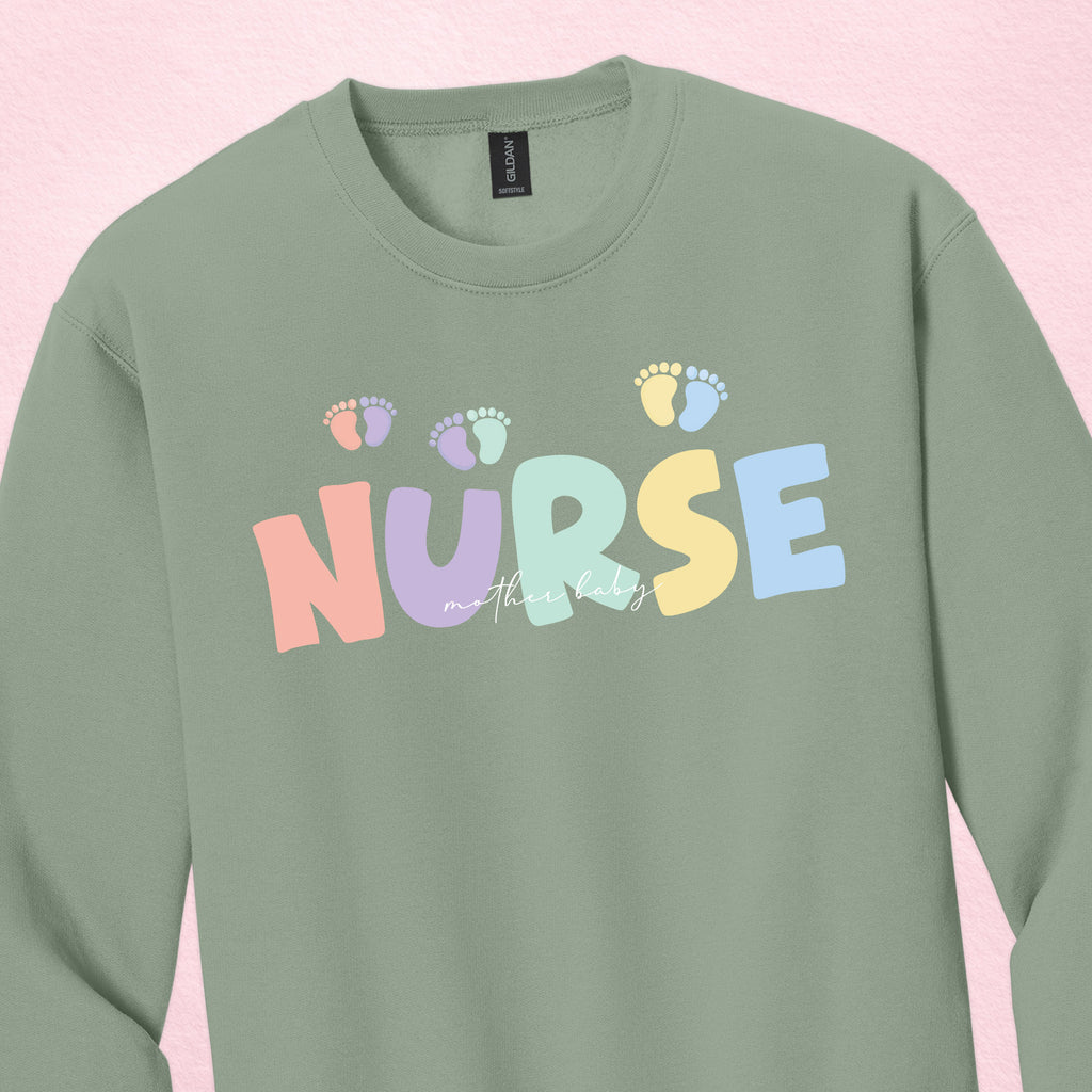 Mother Baby Nurse Crewneck — Pastel Nurse Sweatshirt