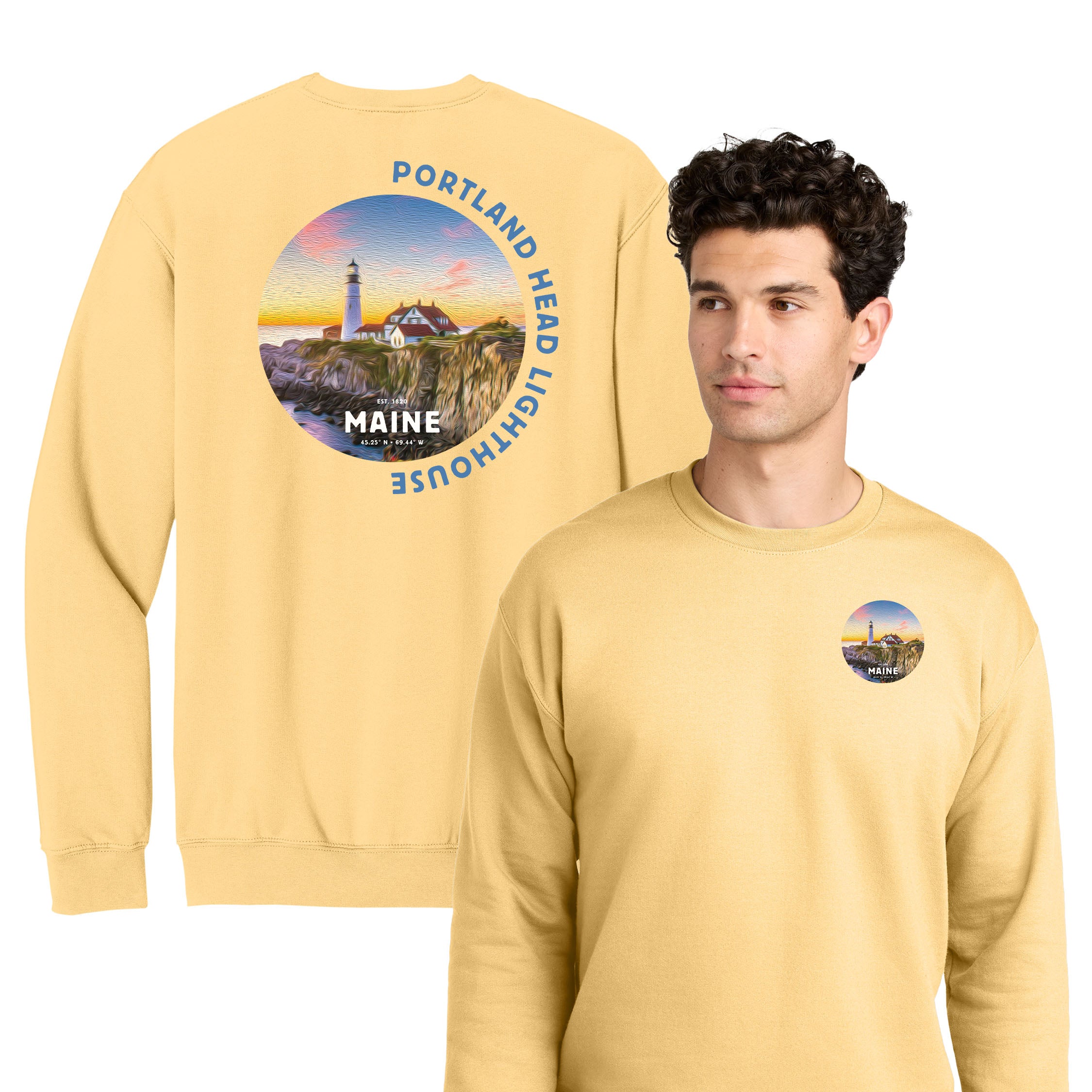 Oil Painted Maine Lighthouse Crew — Front + Back Print