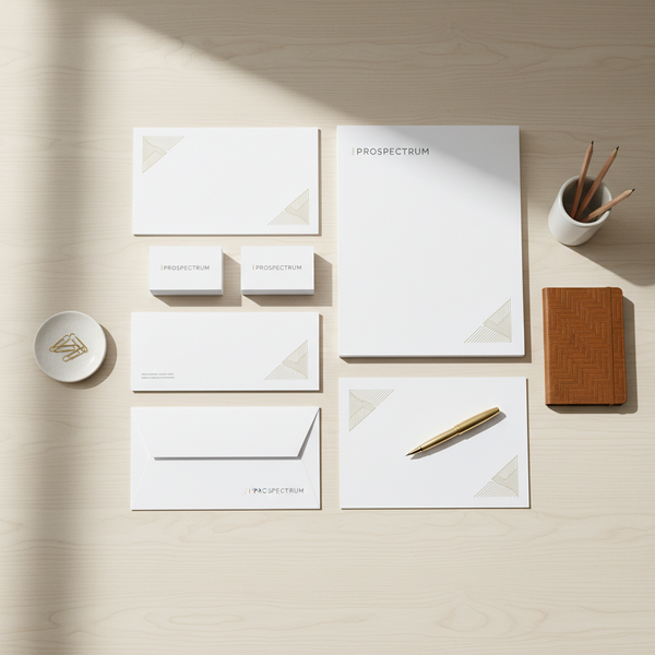 Square image of stationary and documents and business cards